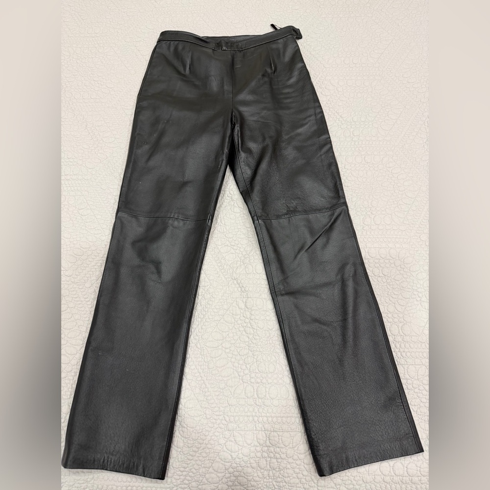 Clio Black Faux Leather Women's Straight Leg Pants
